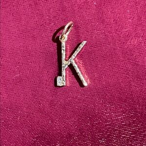 Minimalist Initial 'K' Pendant Necklace Charm in Gold Tone with Clear Crystal